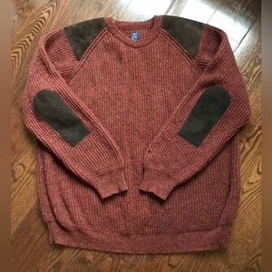 Men's VTG Lochaven of Scotland 100% Wool Sweater Rust Red Brown Leather Patch XL